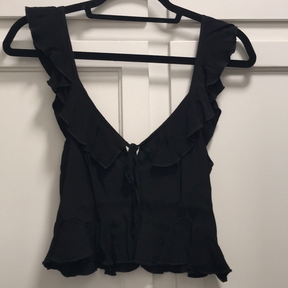 Ruffled black crop top - Picture 1 of 4
